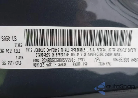 2013 Dodge Grand Caravan Sxt z USA, uszkodzony, nr VIN 2C4RDGCG8DR772013